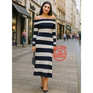 ZARA Striped Knit Off Shoulder Midi Dress NWT Size M